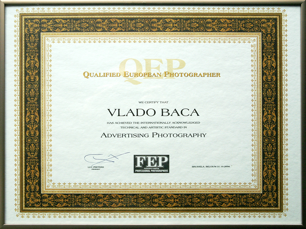 2004 Certificate QEP- Qualified European Professional Photographer (first Photographer in Slovakia)